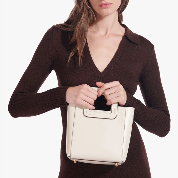 STAUD Mini Shirley Structured Leather Bag Neutral Cream - Picture 3 of 7